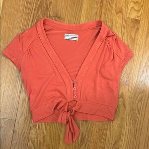 Free People Coral Tie-Front Top